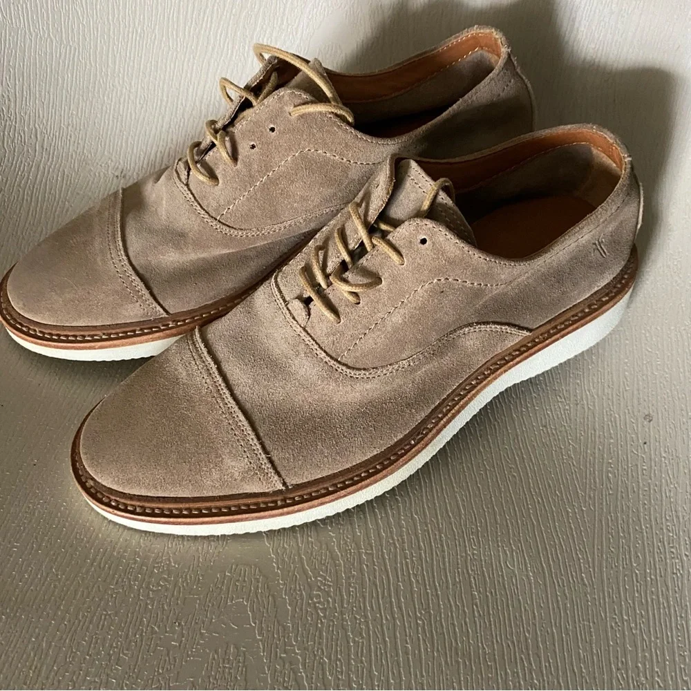 Frye Paul Bal Oxford Suede Tan Leather Cap Toe Dress Shoe Size 7.5D Men